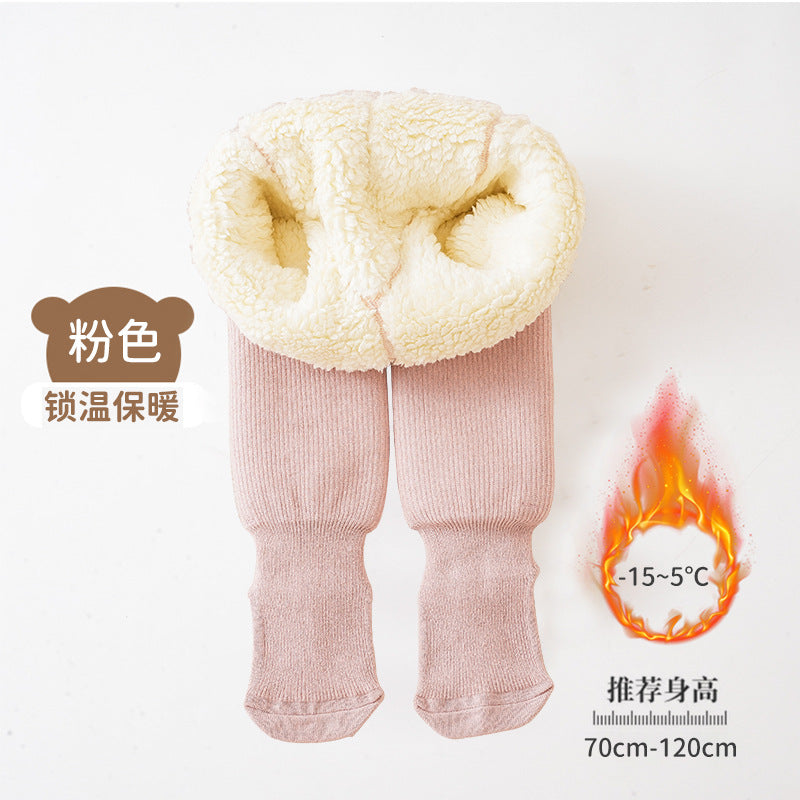 A girls pantyhose autumn and winter children's leggings fleece thickened northeast lamb fleece baby pantyhose baby wear - Mixbatch