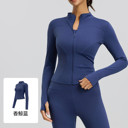 A basic yoga suit jacket nude tight breathable stand-up collar sports fitness top women