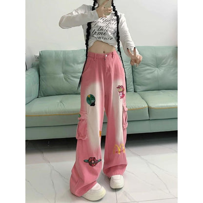 A cartoon embroidered jeans