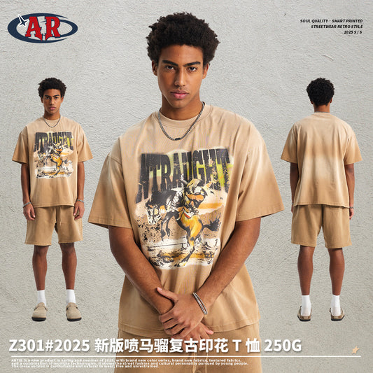 A spray-dyed men's short-sleeved T-shirt