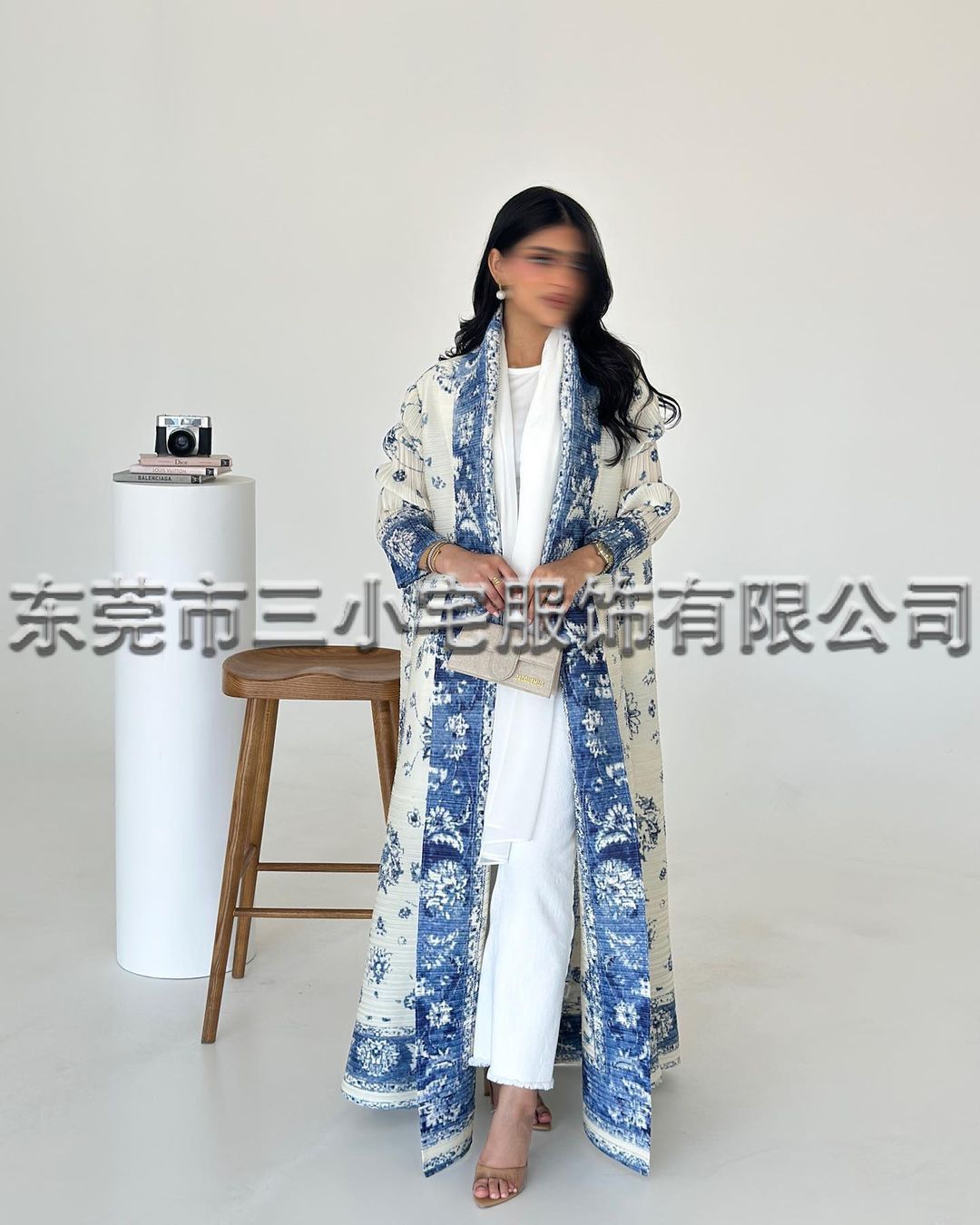 A  Pleated robe print cardigan women's clothing