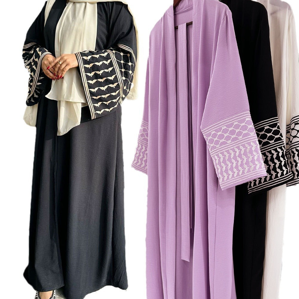 Embroidered Cardigan Robe Middle Eastern Muslim Arab Clothing Dress - Mixbatch