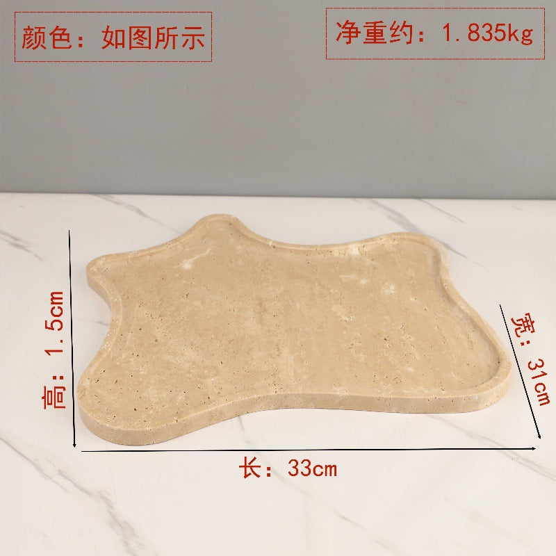 صينية زخرفية دائرية الشكل مصنوعة من رخام الترافرتين 