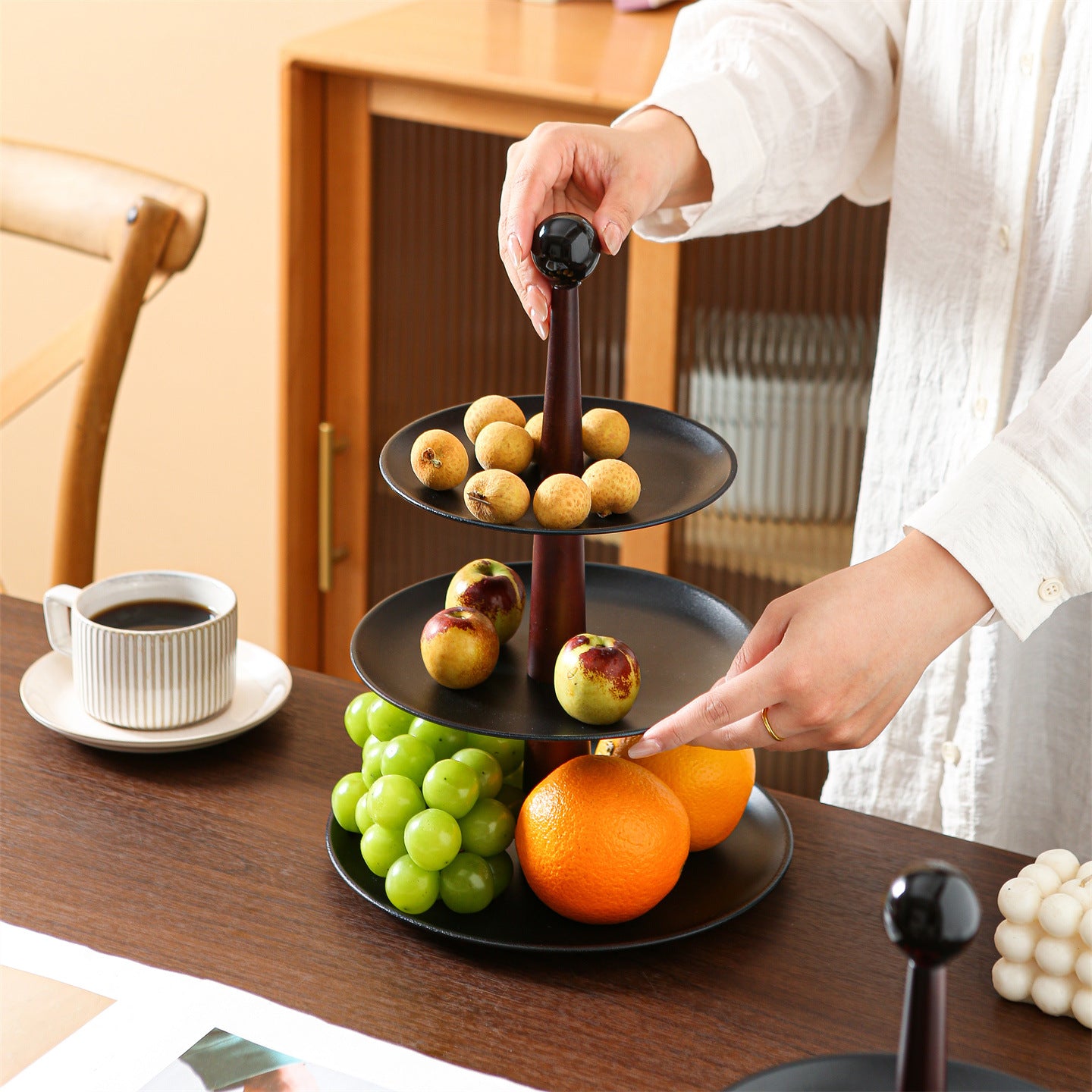 A Nordic light luxury ins multi-layer stainless steel fruit plate