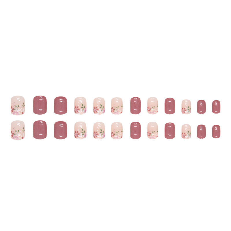 A girl pink short retro flower manicure, sweet girl fake nails, gentle spring and summer flowers wearing nail pads - Mixbatch