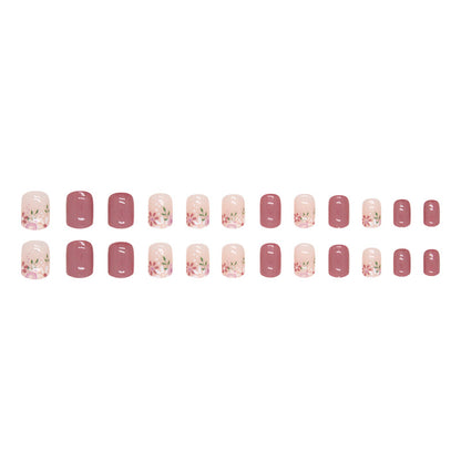 A girl pink short retro flower manicure, sweet girl fake nails, gentle spring and summer flowers wearing nail pads - Mixbatch