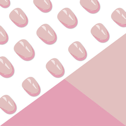 A short glossy oval European and American cross-border foreign trade fresh and fashionable French glitter removable wearable nail patch 24 pieces - Mixbatch