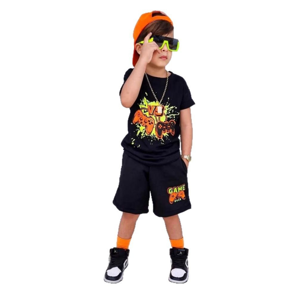 A European, American and foreign trade Amazon summer new hot-selling gamepad printed children's clothing set short-sleeved T-shirt shorts