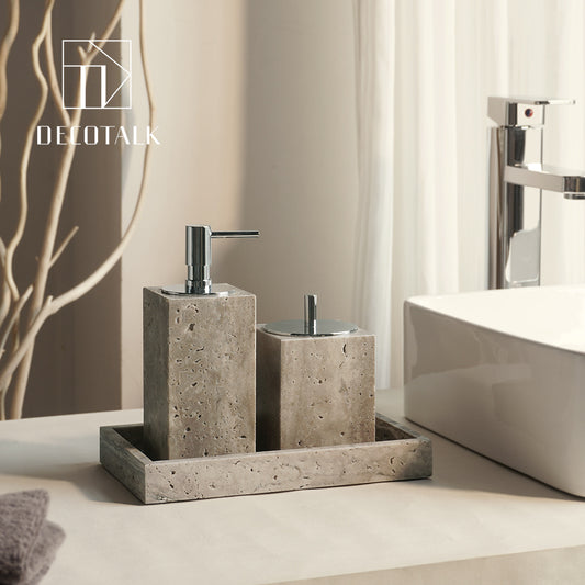 A natural silver gray travertine bathroom set