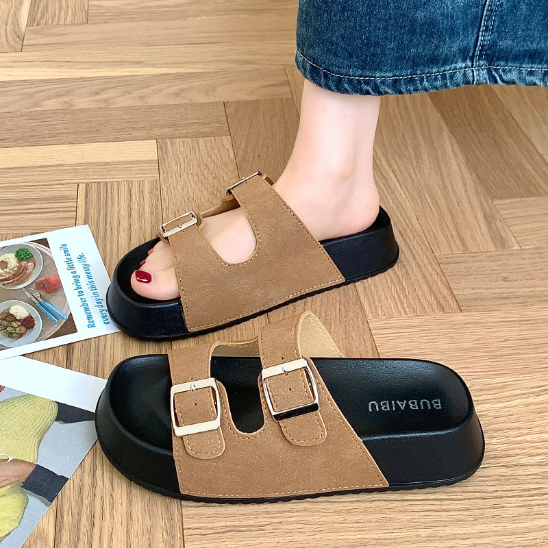 A foreign trade Roman style slippers women's summer new sandals outer wear thick-soled niche all-match buckle seaside beach women's shoes 1