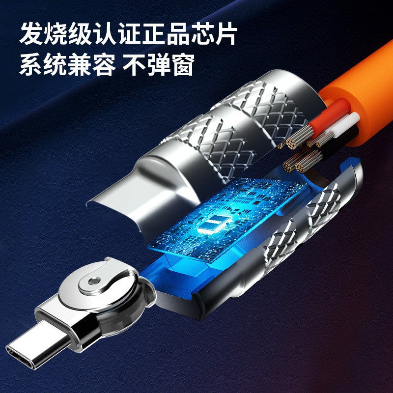 A180 degree rotating elbow zinc alloy fast charging data cable charging cable