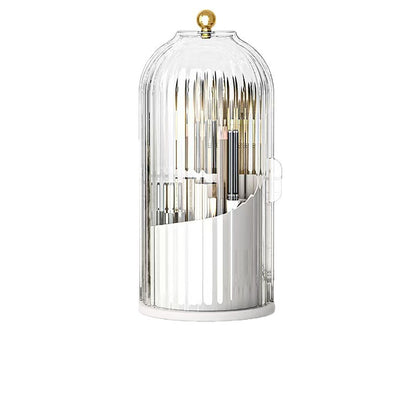 حامل أقلام على شكل قفص طيور، رف مقاوم للغبار، صندوق تخزين مستحضرات تجميل يُوضع على الطاولة، منظم فرش مكياج دوار، خزانة ملابس 