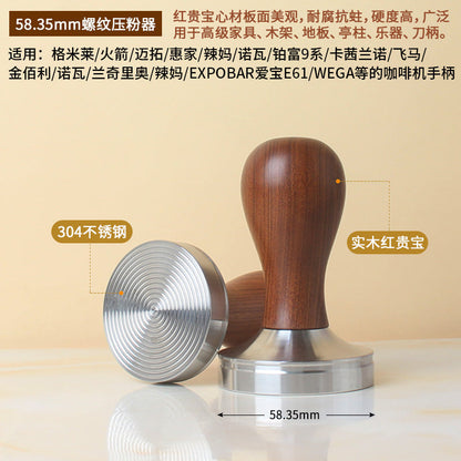 A 51/53/58 mm304 stainless steel coffee powder press threaded wooden handle powder press hammer coffee machine handle powder dispenser