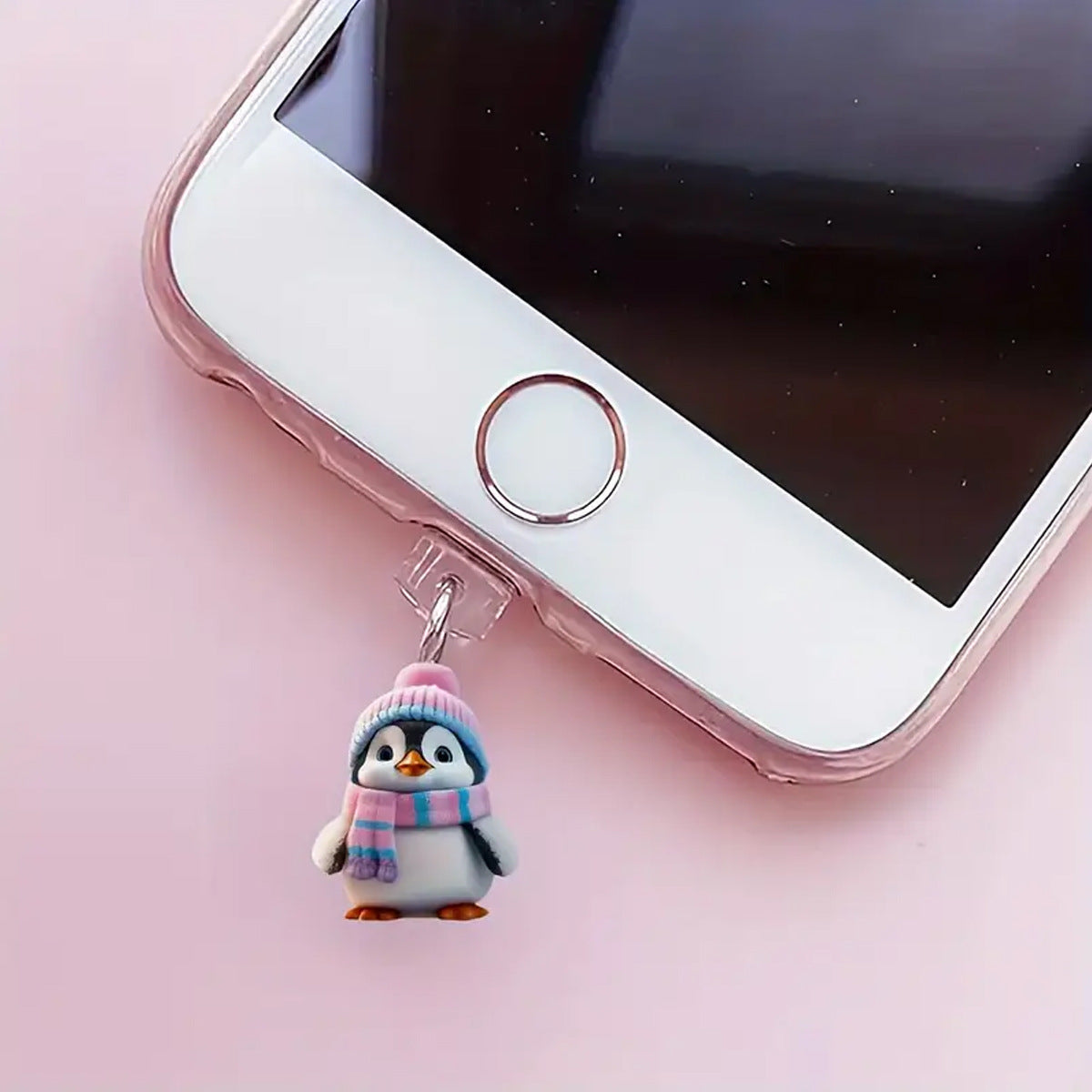 A cute scarf penguin flat acrylic mobile phone dust plug suitable for iPhone charging port and Type-c