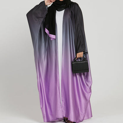 New Middle East Muslim Dubai clothing fashion elegant cardigan tie-dye gradual change dress robe - Mixbatch