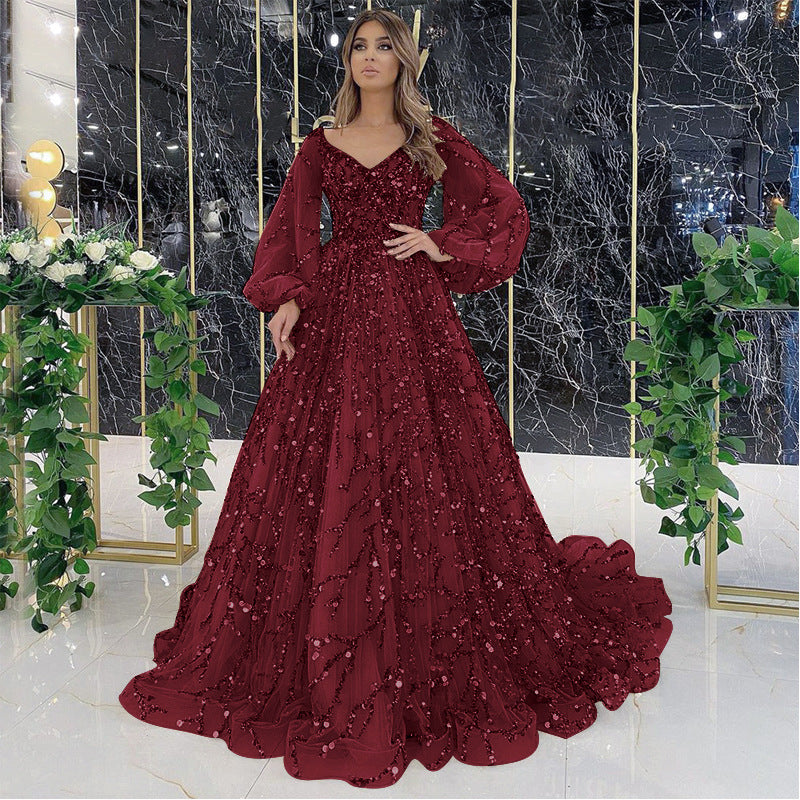 A multi-color heavy industry beaded luxury evening dress sexy lady aura queen dress