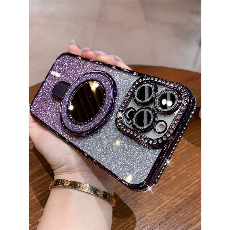 A Rhinestone mobile phone case magnetic suction bracket