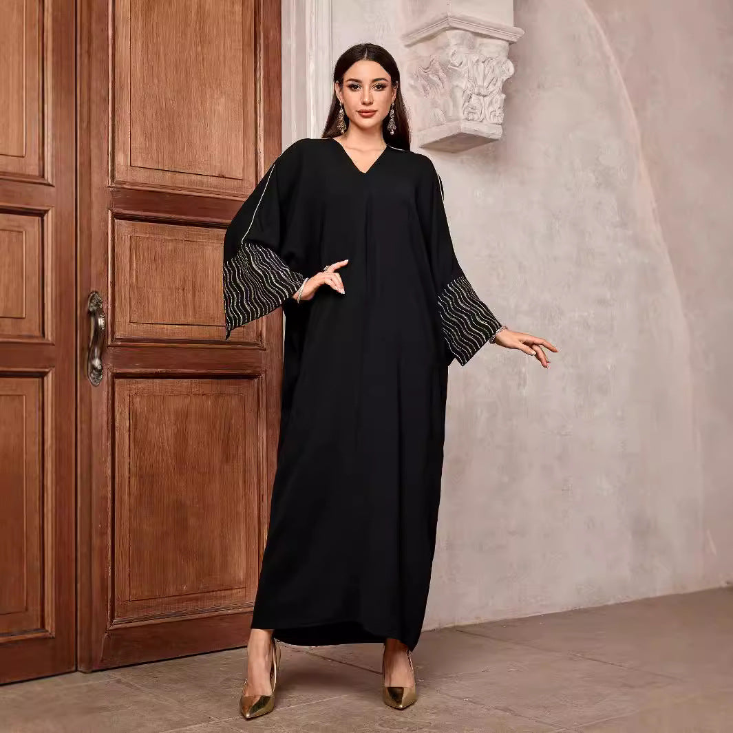 Middle Eastern Muslim long dress long sleeves split ends temperament elegant Abaya robe embroidered blouse - Mixbatch