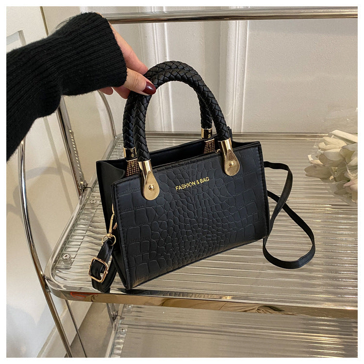 A Fashion Small Square Bag Women's Stone Pattern Woven Shoulder Crossbody Casual Women's Bag Approved - Mixbatch