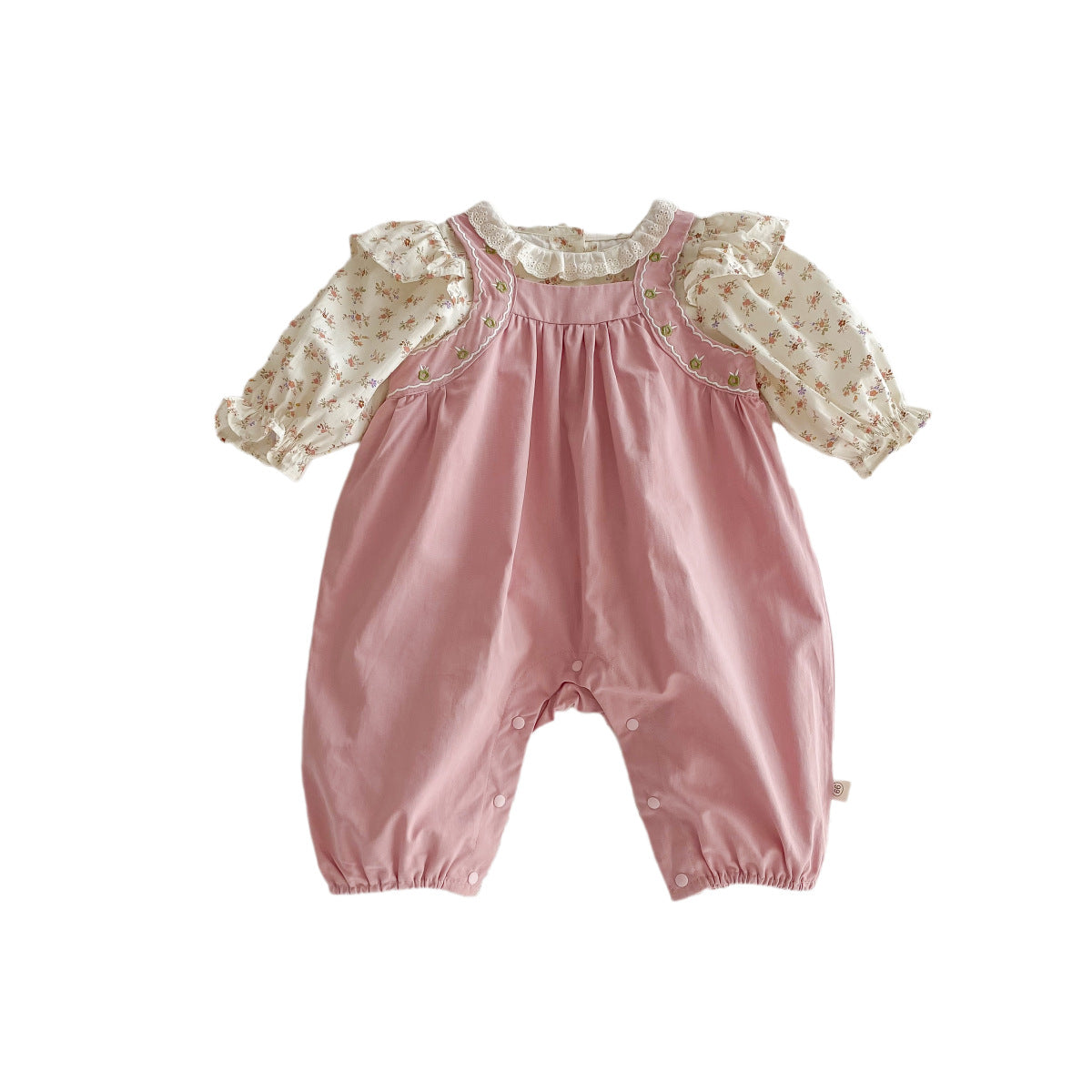 A Baby one-piece bib pants girl one-piece crawler suit floral shirt set baby foreign style outing two-piece set - Mixbatch