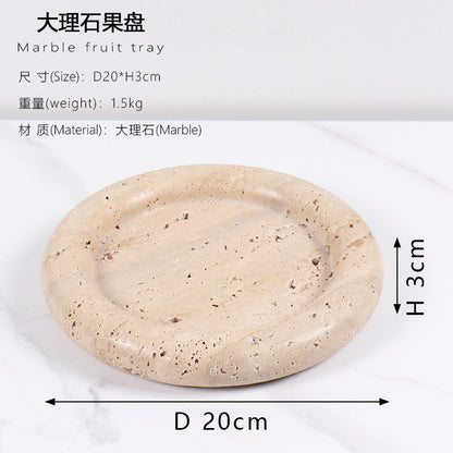 طبق دائري من حجر الترافرتين الأصفر الطبيعي 