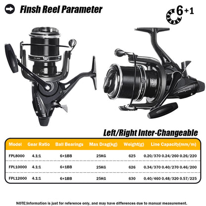 A new extra large far cast wheel double brake spinning wheel double guide rod worm shaft structure carp fishing wheel
