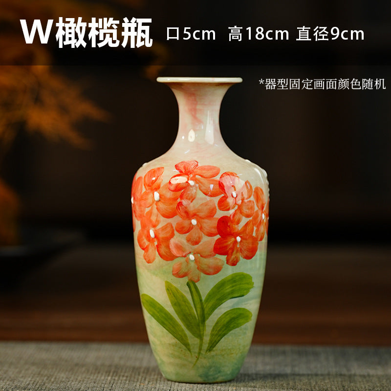 A Jingdezhen handmade oil painting vase dried flower home decoration TV cabinet ornament wine cabinet TV cabinet ceramic flower device