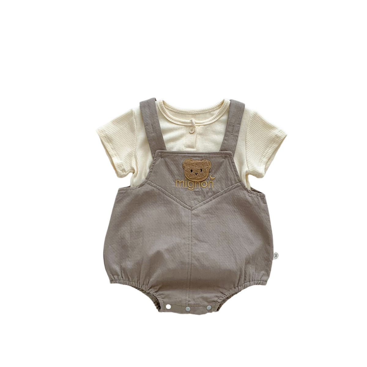 A 2024ins New Baby Bear Sweetheart Backband Pants Set Solid Color Short sleeved T-shirt Fashionable Boys and Girls Children's Clothing - Mixbatch