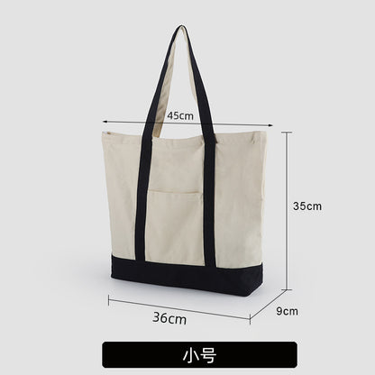 A thickened canvas supermarket environmental protection bag large capacity new cross-border grocery shopping bag strong zipper tote bag can be printed logo - Mixbatch