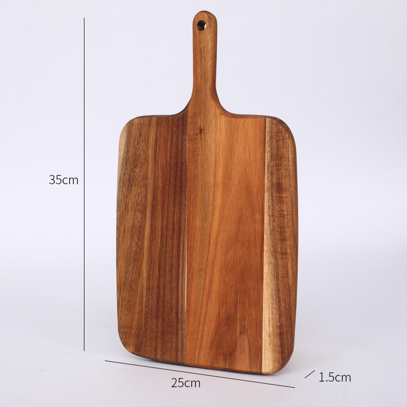 A Acacia wood pizza tray with handle solid wood cheese bread tray household steak plate, creative wooden small cutting board