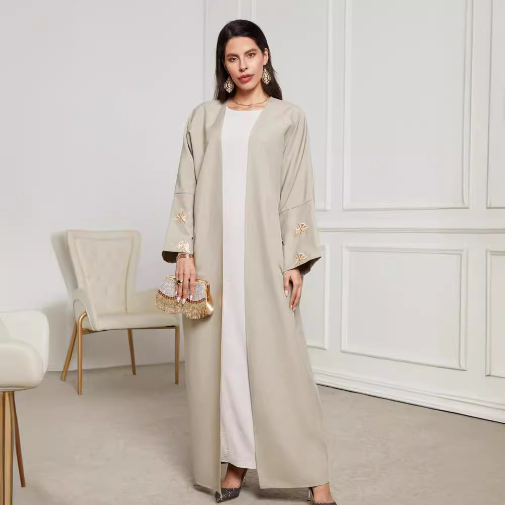 New robe Middle Eastern Muslim fashion embroidery butterfly elegant cardigan long dress bat sleeve dress - Mixbatch