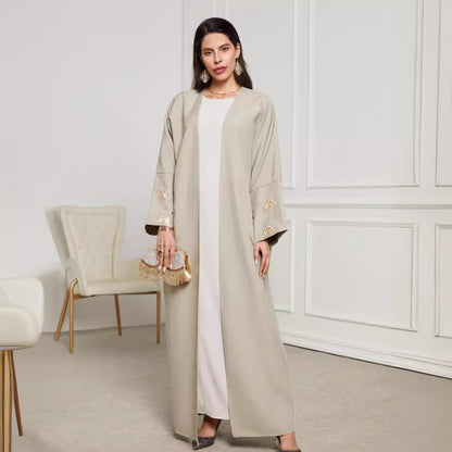 New robe Middle Eastern Muslim fashion embroidery butterfly elegant cardigan long dress bat sleeve dress - Mixbatch