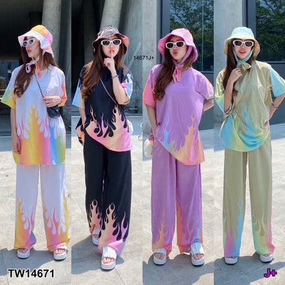A summer new tie-dye short-sleeved trousers two-piece vacation beach set wholesale
