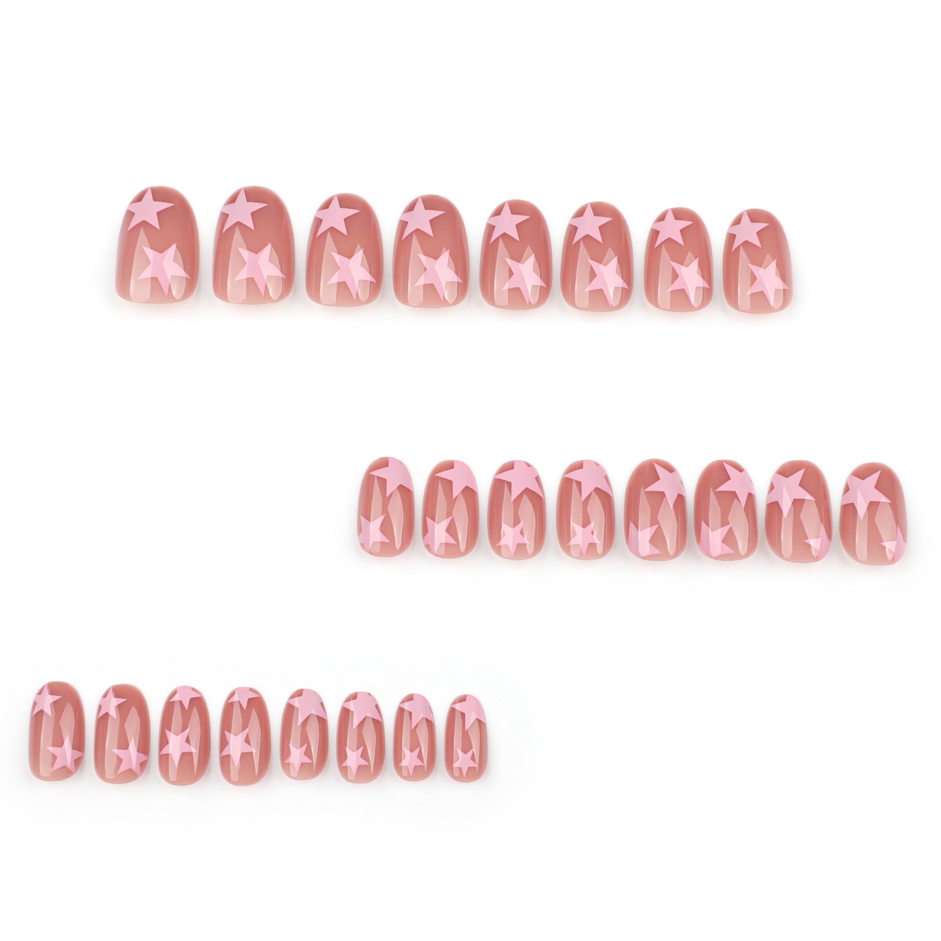 A simple pink star nail art piece short round nail piece finished product wholesale cross-border hot-selling wearing nail fake nail piece - Mixbatch