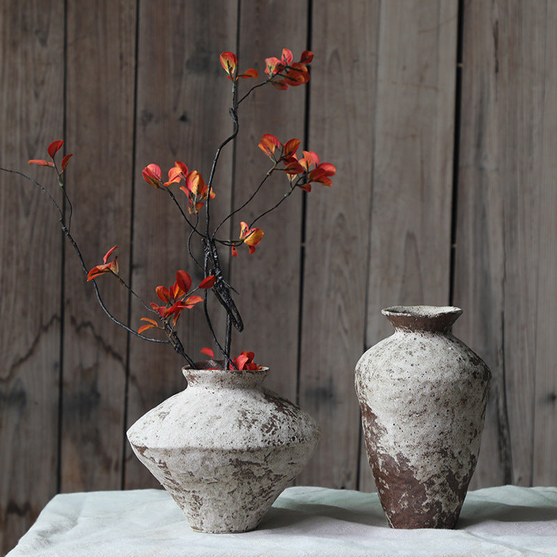 A wabi-sabi wind ceramic vase coarse pottery vase flower arrangement retro nostalgic handmade B & B hotel zen ornament new Chinese style