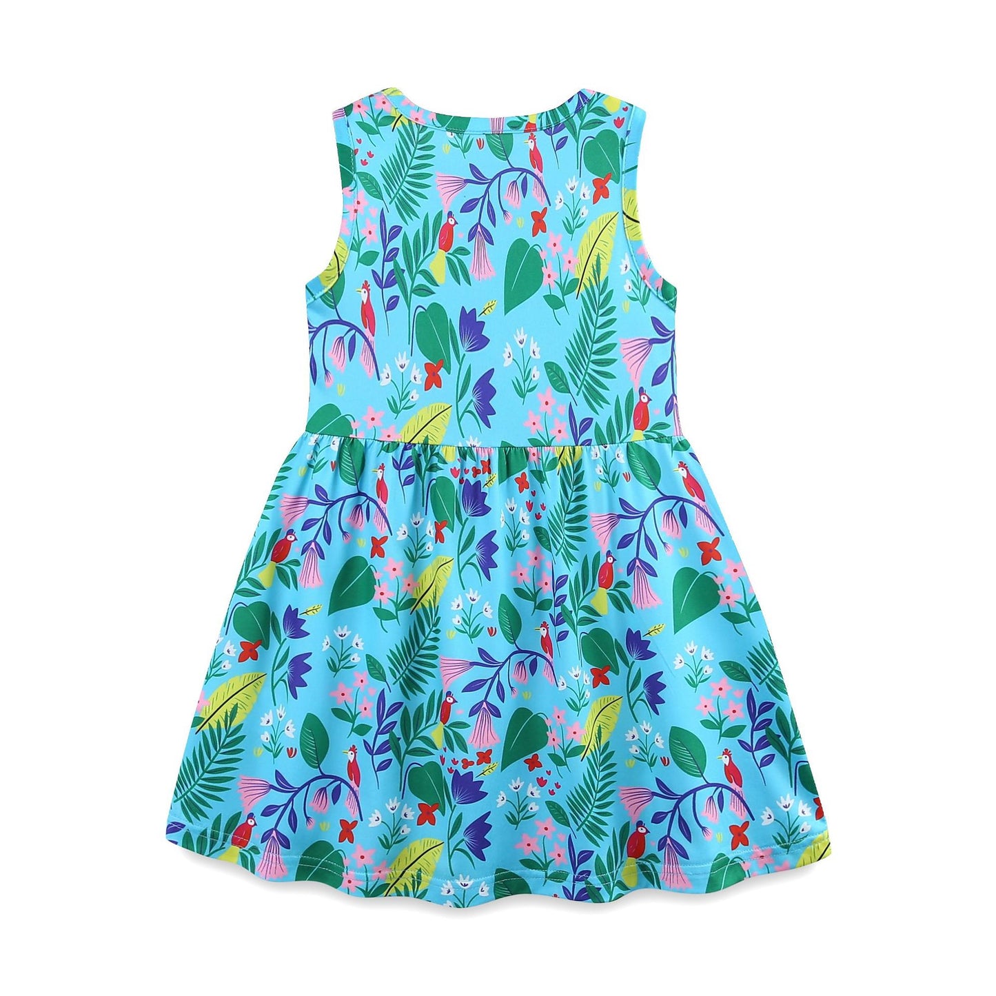 A summer new girls dress European and American style round neck flower print children's princess dress - Mixbatch