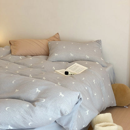 ju fluffy soft three-layer gauze cotton four-piece set cute jacquard baby baby with cotton duvet cover bed sheets 2.0kg - Mixbatch