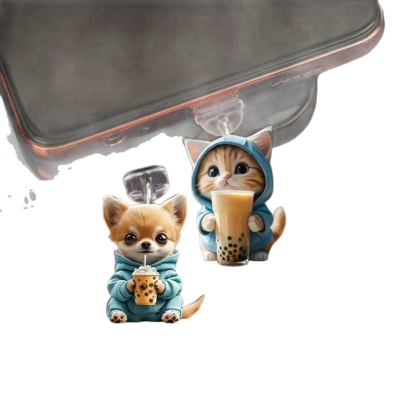 A Cross-border explosion Acrylic mobile phone dust plug Love milk tea dog and cat pendant Pendant Type-C oval interface