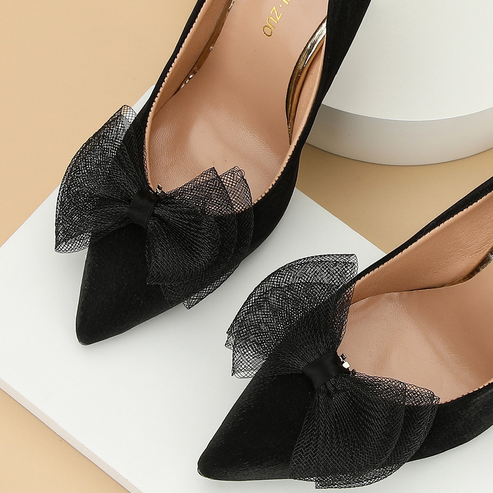 A 2-pack stylish and exquisite mesh cloth black bow shoe buckle shoe clip removable shoe buckle wedding bridal party high - Mixbatch