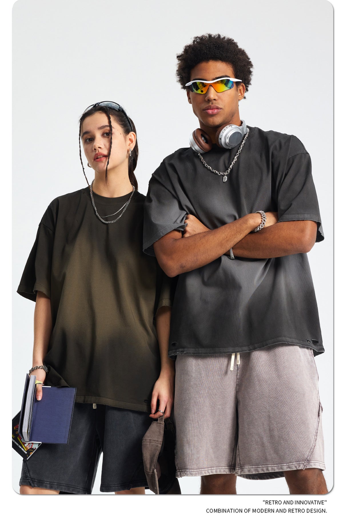 A spray-dyed retro short-sleeved T-shirt