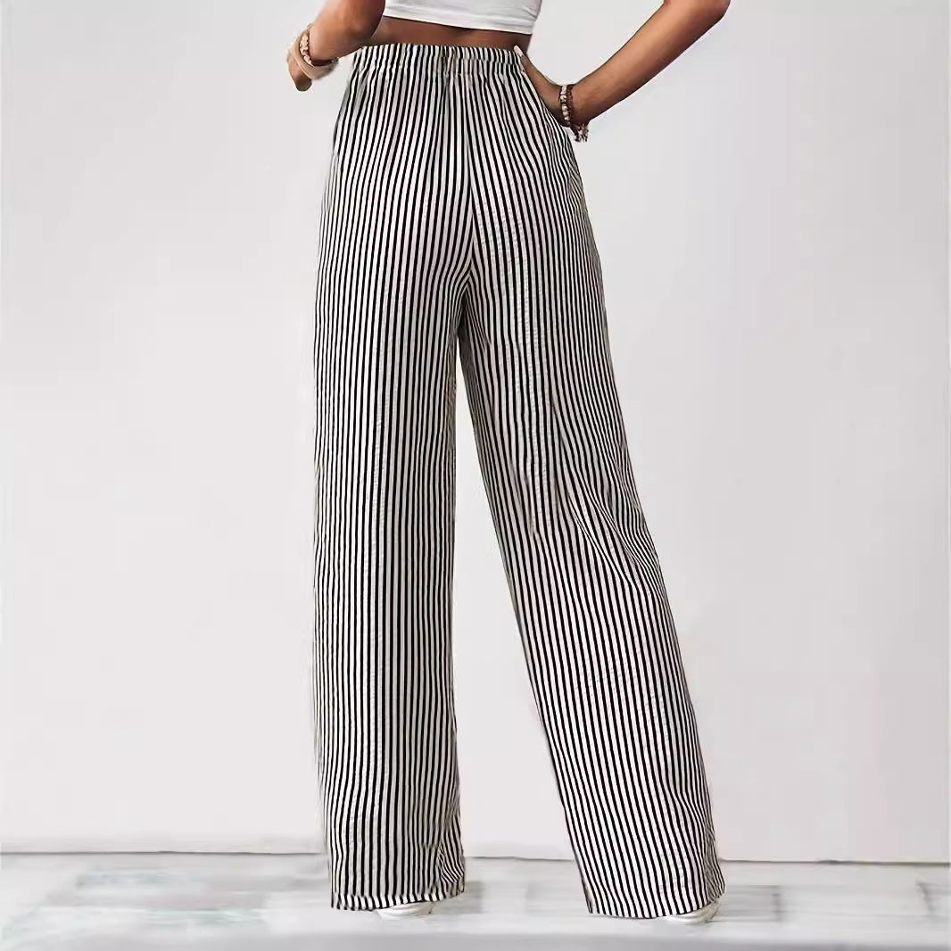 A striped casual trousers straight-leg trousers