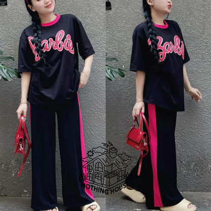 A casual two-piece set summer loose short-sleeved wide-leg pants fashion age-reducing two-piece set foreign style