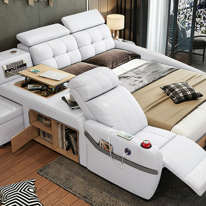 A Modern Smart Multifunctional Leather Bed Bluetooth Speaker Double Master Bedroom Queen Bed Massage Storage Bed