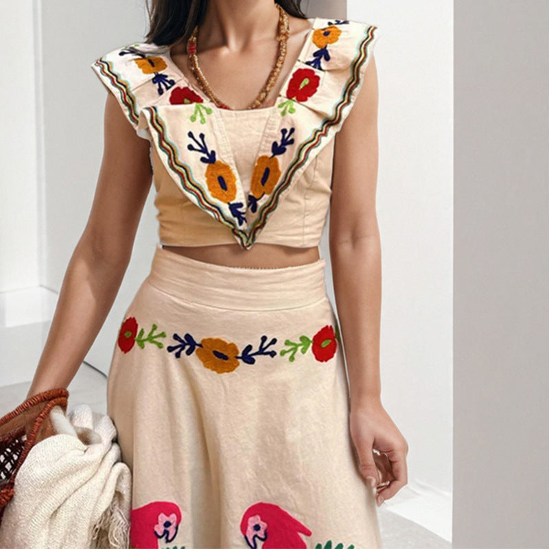 A new European and American women's clothing temperament elegant and simple printed square collar high waist suit