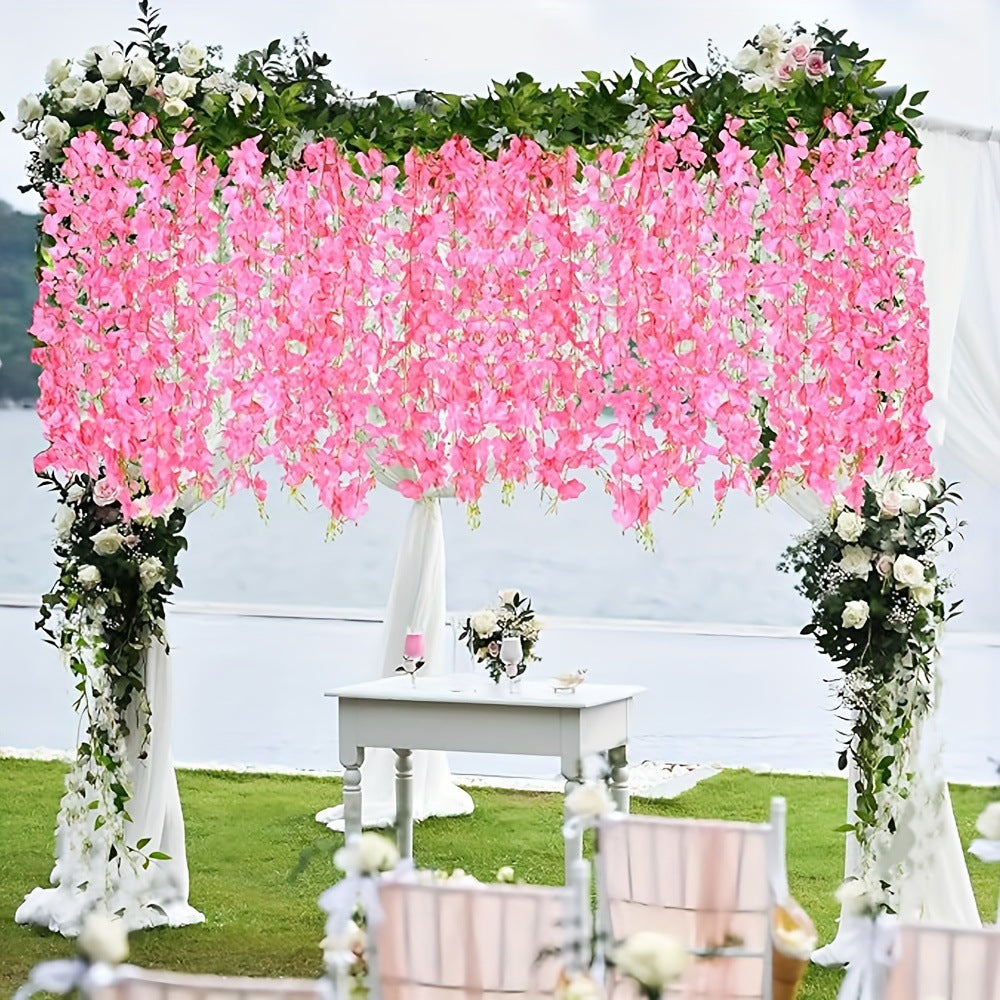 A simulated wisteria flower string bean flower fake flower rattan indoor air conditioner pipe decoration winding blocking wedding silk flower ceiling