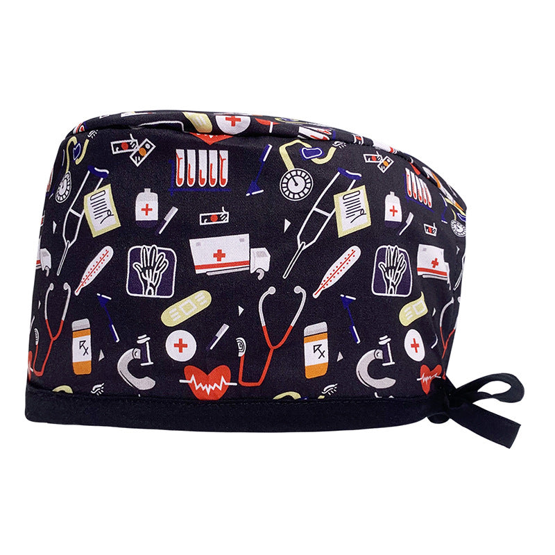 A Cotton Printed Surgical Cap Adjustable Women's Long Hair Baotou Cap Dentist Stomatology Clinic Frosted Cap Men's Foreign Trade