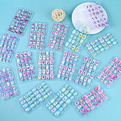 A Cross-border 24 pieces of children wearing nail cartoon animated nail patch removable girl cute manicure fingernail piece - Mixbatch