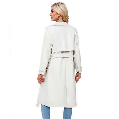 A women's long PU leather jacket