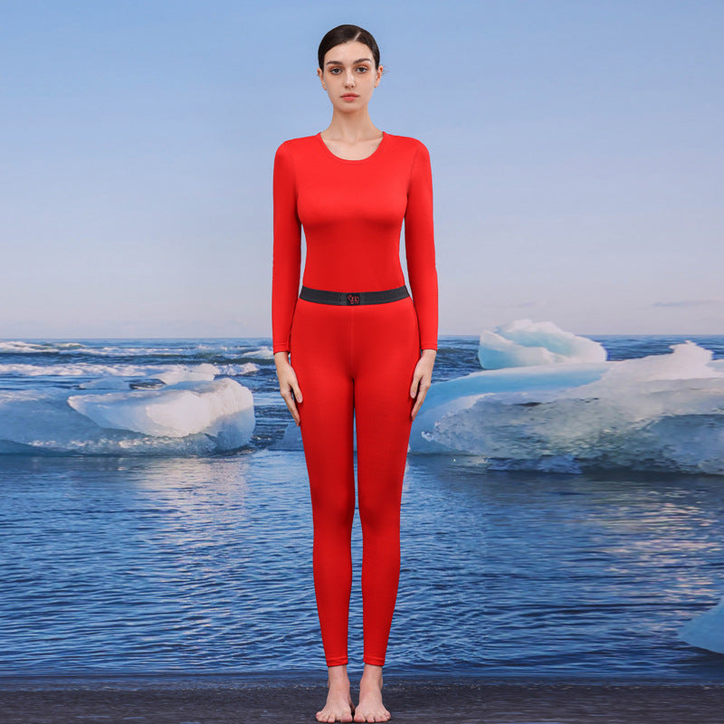 A autumn and winter silk wool thermal underwear female couple German velvet heating thickened primer long johns set wholesale - Mixbatch