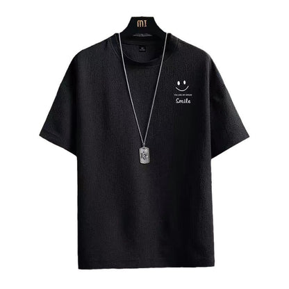 A Summer solid color ice silk short-sleeved t-shirt loose casual versatile t-shirt trendy clothes men's solid color printing - Mixbatch